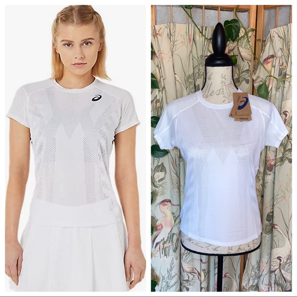 NWT ASICS Match Actibreeze White Short Sleeve Tennis Athleticwear Top sz Medium - Picture 1 of 12